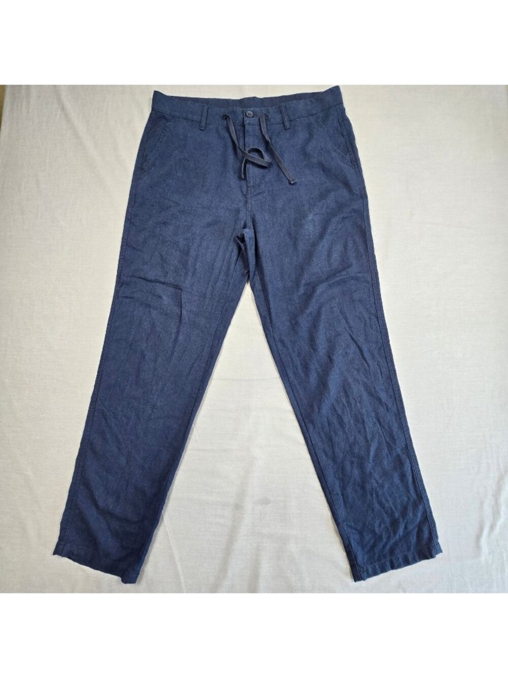 Willit 33x30 Mens Drawstring Linen Cotton Pants Blue Relaxed Fit Casual
